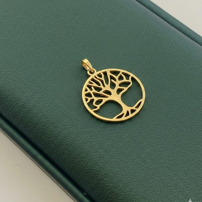 18k Gold Circle Tree of Life Pendant - 18k Gold Pendant - Embellish Gold