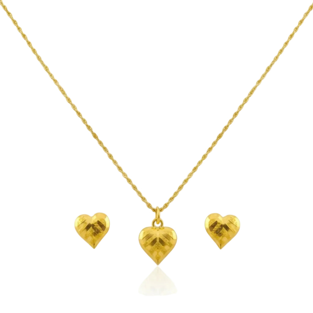 18k Gold Heart Stripe Set