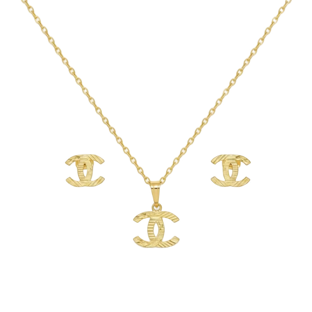 18k Gold Plain CC Jewelry Set
