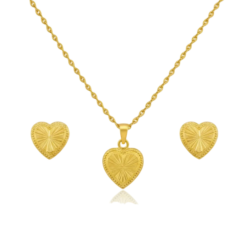 18k Gold Heart Lines Jewelry Set