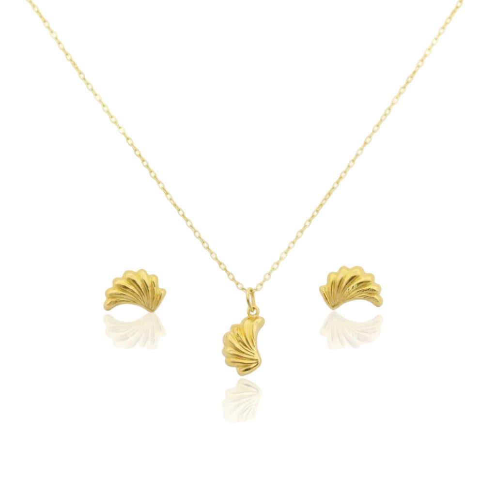18K Real Gold Angle Fur Necklace And Earring Set