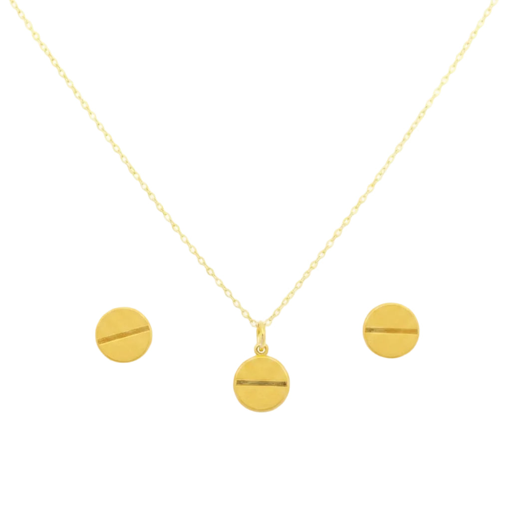 18K Real Gold Button Necklace And Earring Set