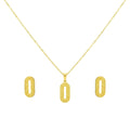 Gold necklace with matching earrings on a white background