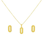 Gold necklace with matching earrings on a white background