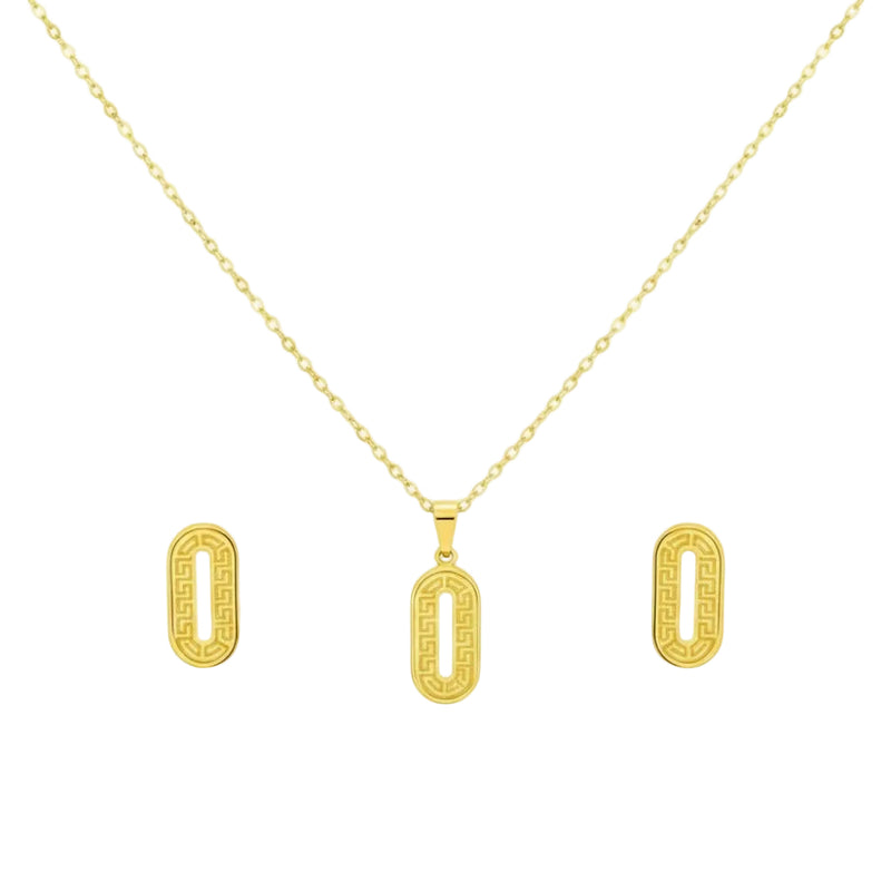 18K Real Gold Clip Style Necklace And Earring Set - Jewelry Set - Embellish Gold
