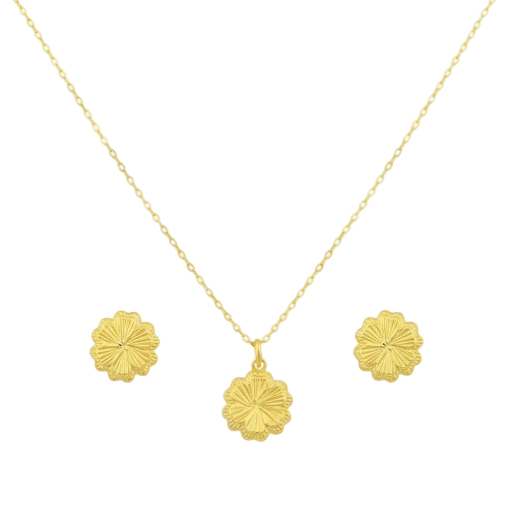 18K Real Gold CoCo Flower Necklace And Earring Set