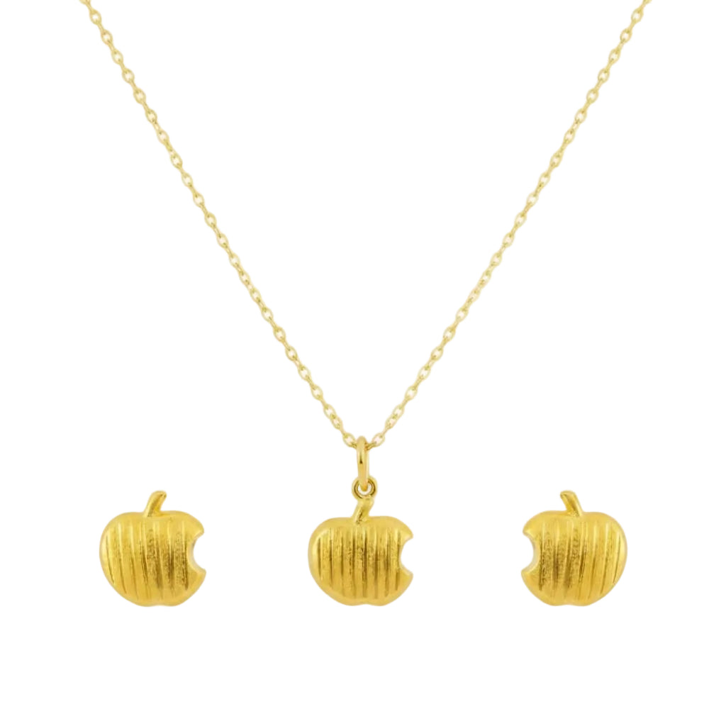 18K Real Gold Apple Necklace And Earring Set