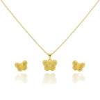 18K Real Gold Butterfly Field Necklace And Earring Set