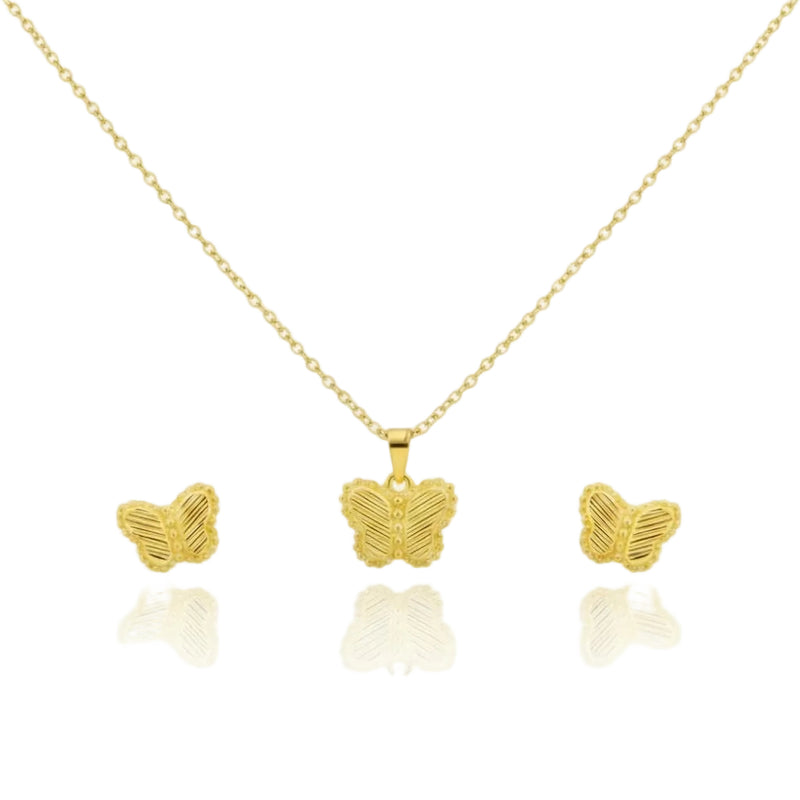 18K Real Gold Butterfly Field Necklace And Earring Set - Festive Collection - Embellish Gold