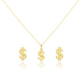 18K Real Gold Dollar Style Necklace And Earring Set