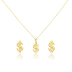 18K Real Gold Dollar Style Necklace And Earring Set