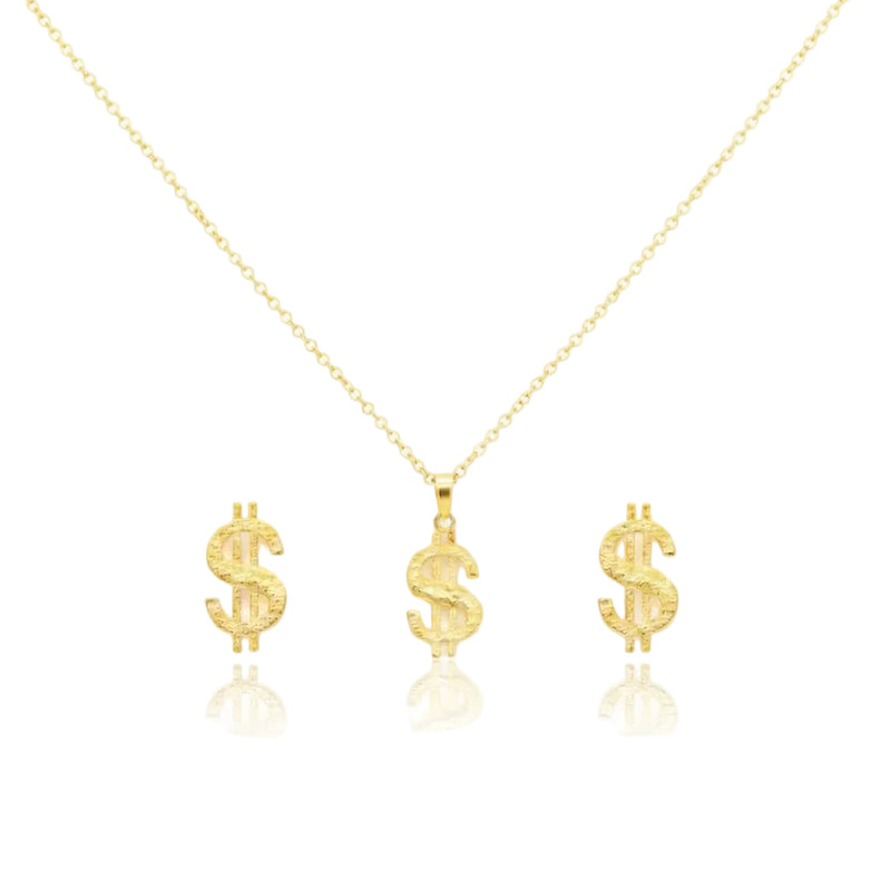 18K Real Gold Dollar Style Necklace And Earring Set - Festive Collection - Embellish Gold