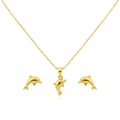 18K Real Gold Dolphine Necklace And Earring Set