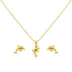18K Real Gold Dolphine Necklace And Earring Set