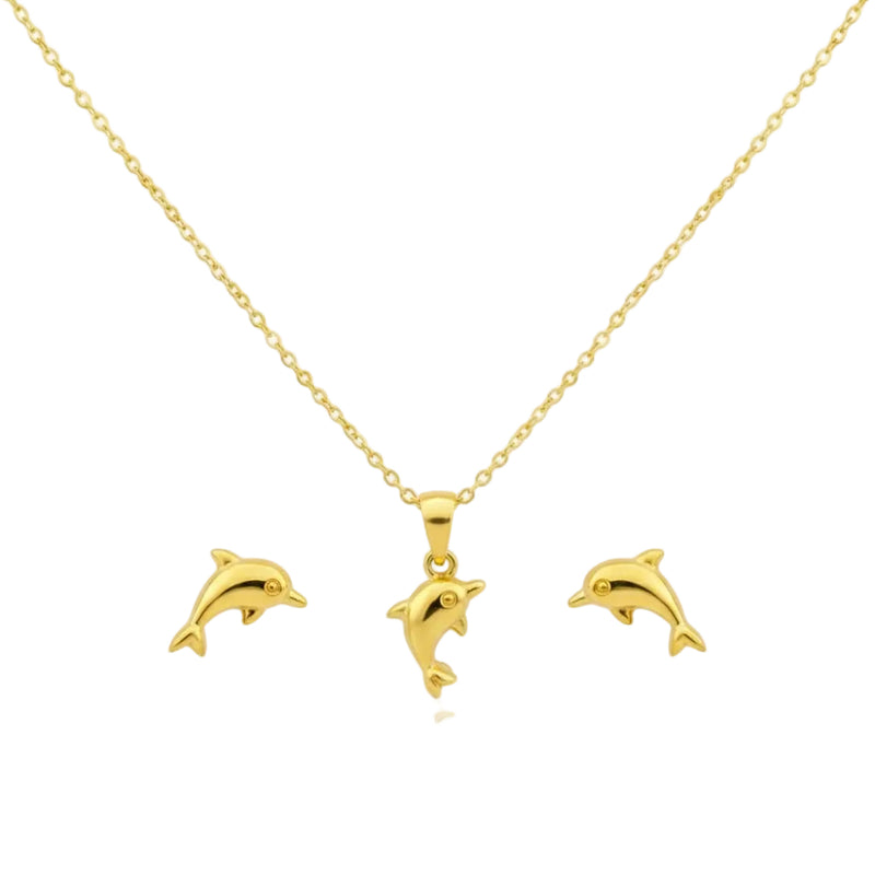18K Real Gold Dolphine Necklace And Earring Set - Festive Collection - Embellish Gold