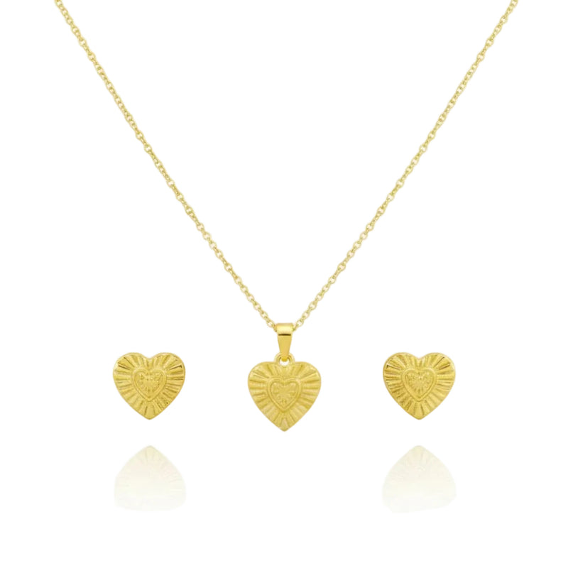 18K Real Gold Double Heart Necklace And Earring Set - Jewelry Set - Embellish Gold
