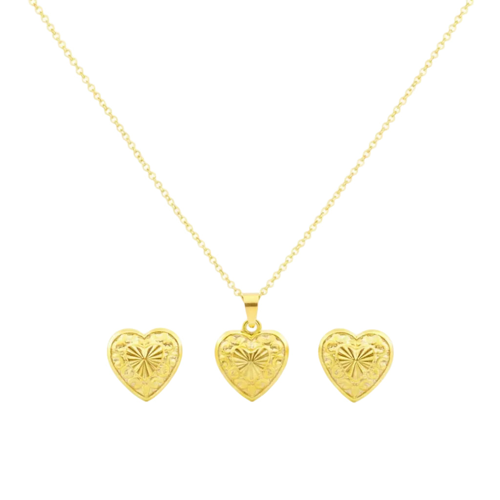 18K Real Gold IND Heart Necklace And Earring Set