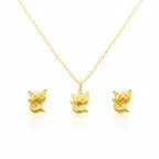 18K Real Gold Kitty Necklace And Earring Set