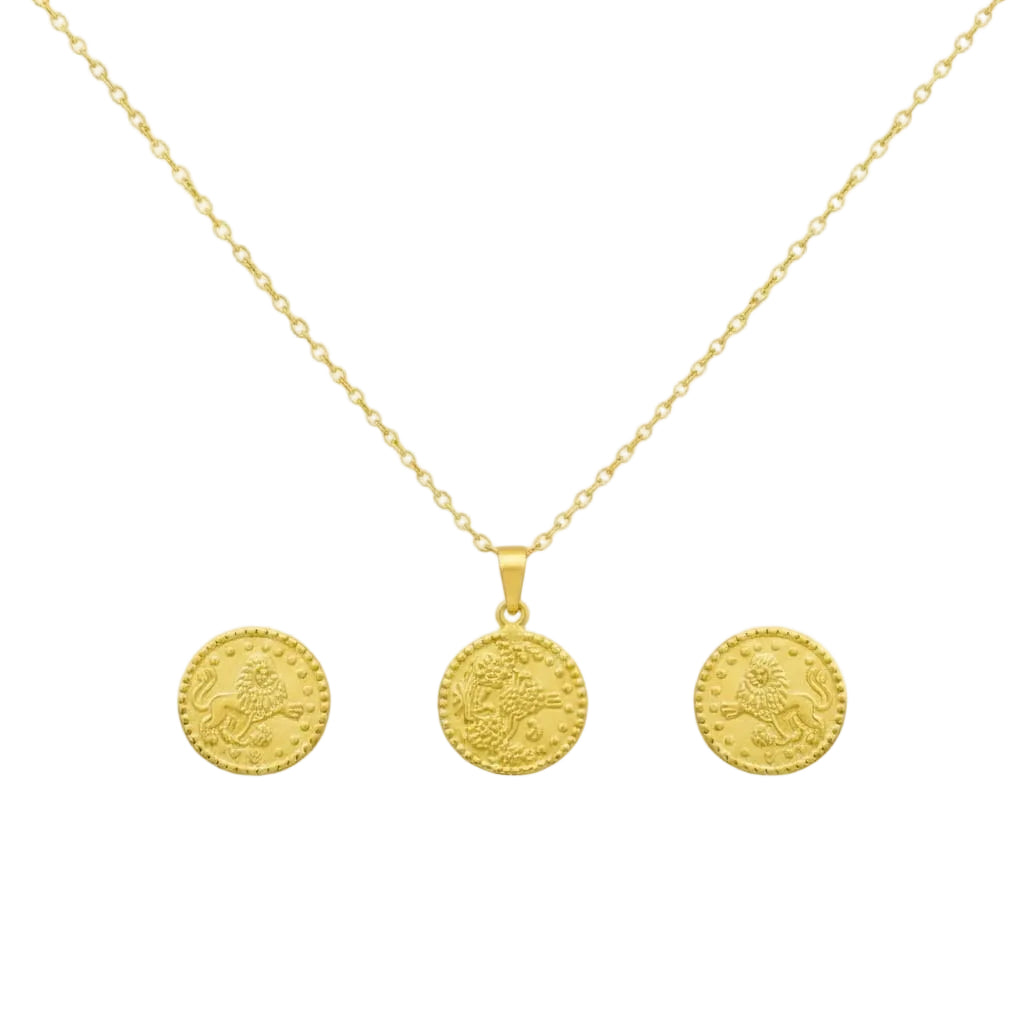 18K Real Gold Life Of Tree Necklace And Earring Set