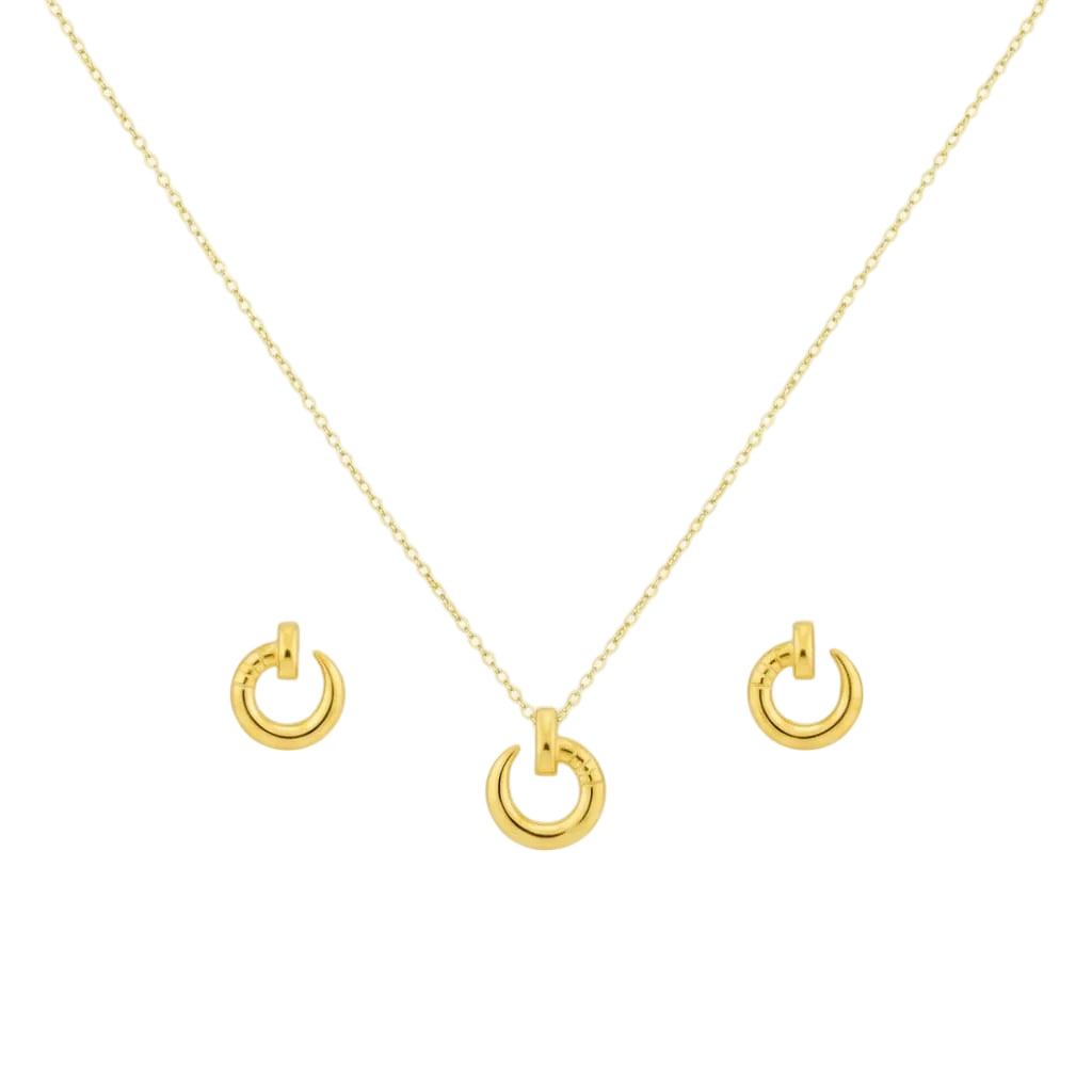 18K Real Gold Nail Necklace And Earring Set