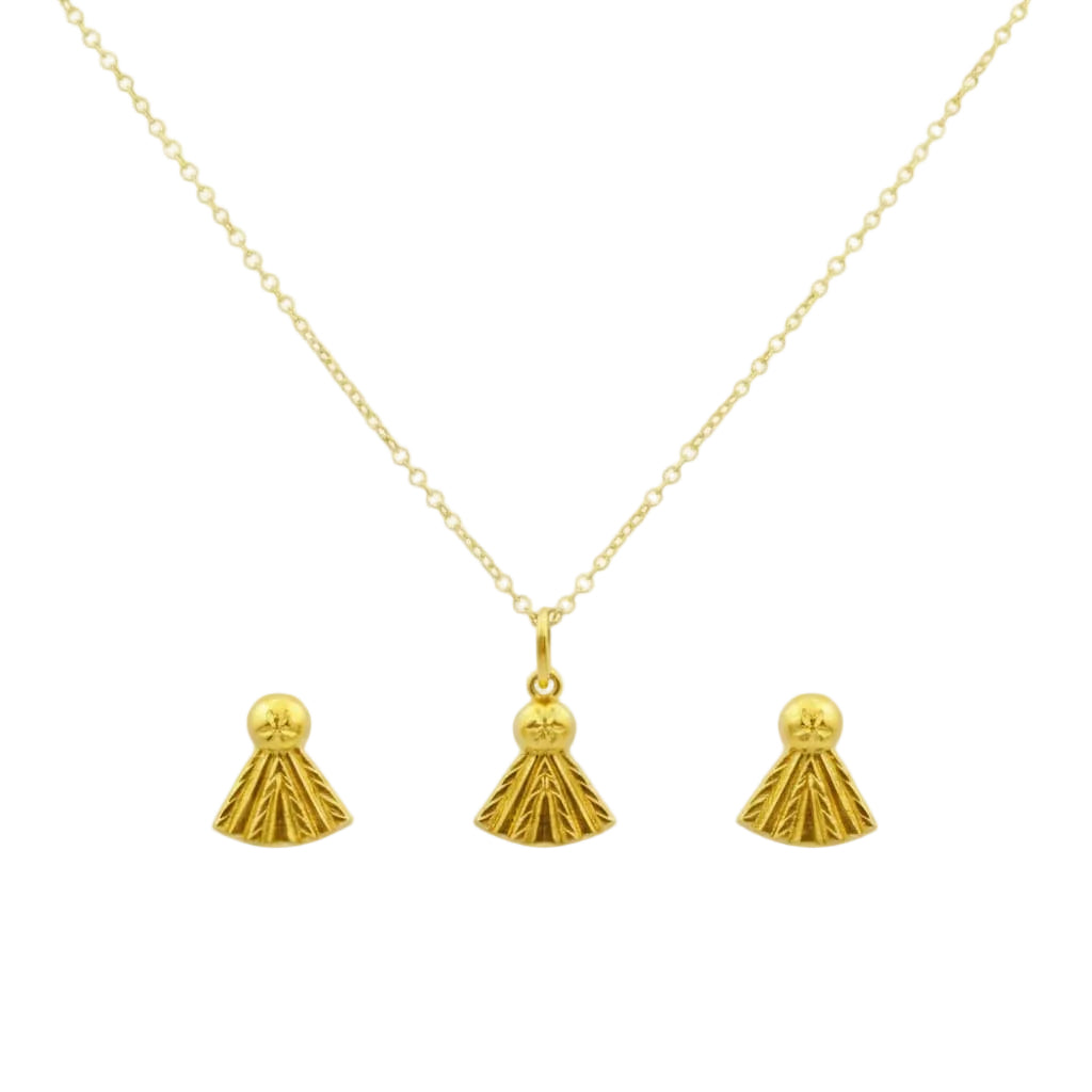 18K Real Gold Ribbon Necklace And Earring Set