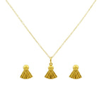 18K Real Gold Ribbon Necklace And Earring Set