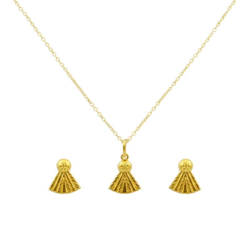 18K Real Gold Ribbon Necklace And Earring Set - ad collection - Embellish Gold