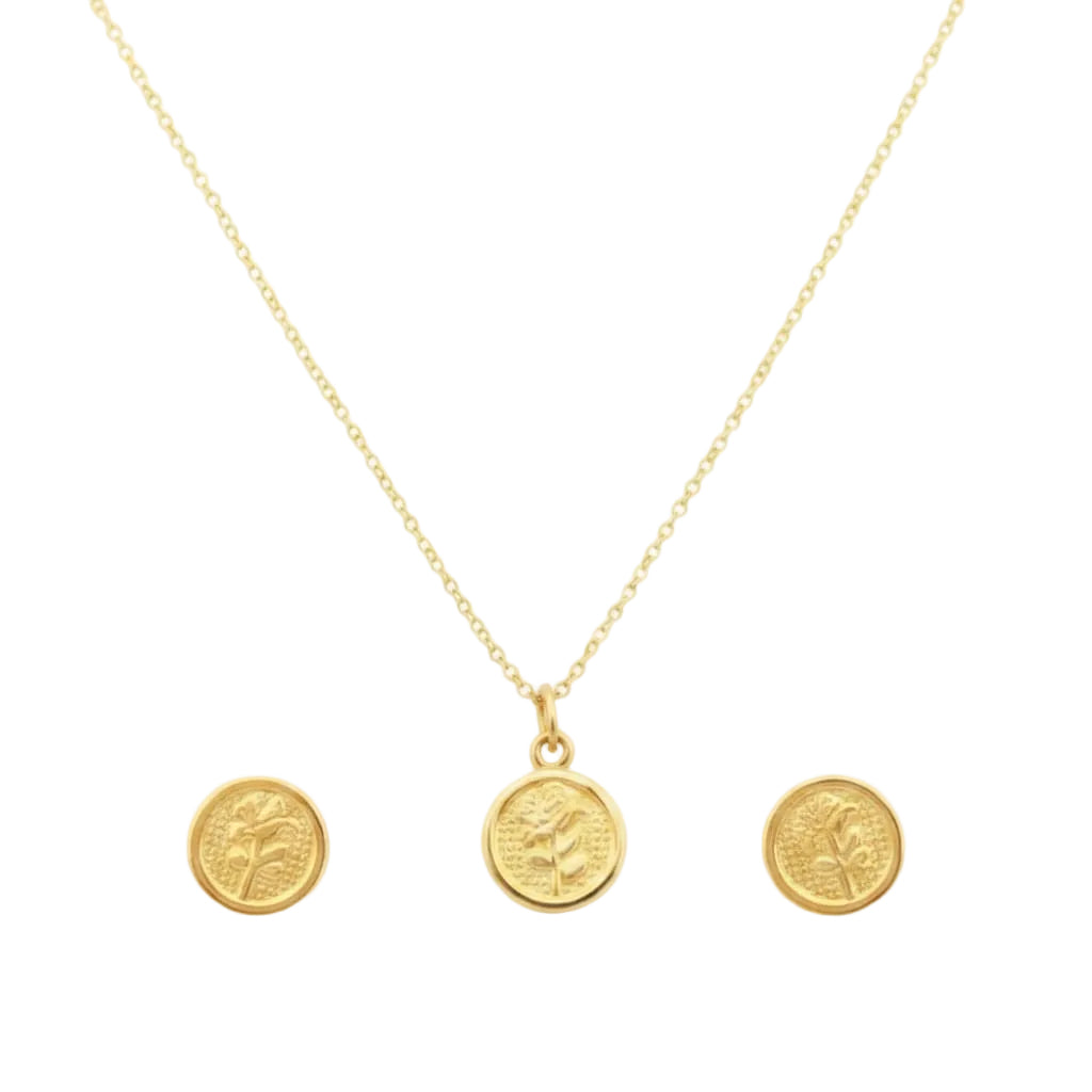 18K Real Gold Rose Flower Necklace And Earring Set - ad collection - Embellish Gold