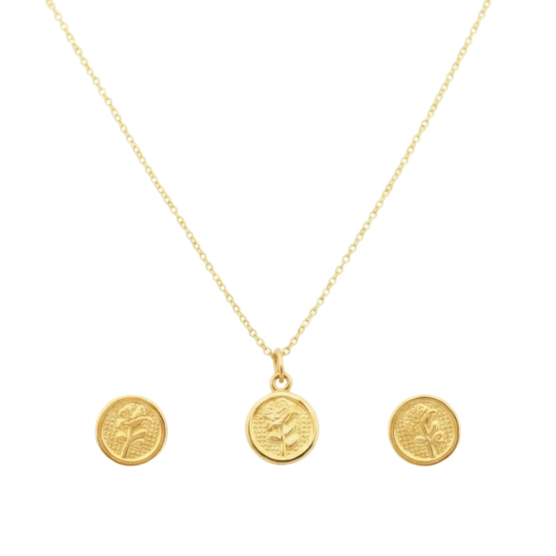 18K Real Gold Rose Flower Necklace And Earring Set - ad collection - Embellish Gold