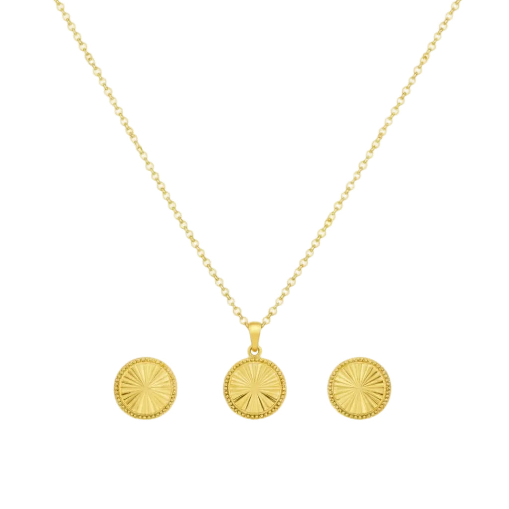 18K Real Gold Round Cut Necklace And Earring Set