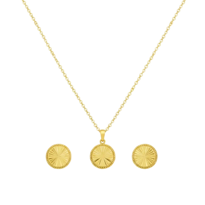 18K Real Gold Round Cut Necklace And Earring Set - ad collection - Embellish Gold