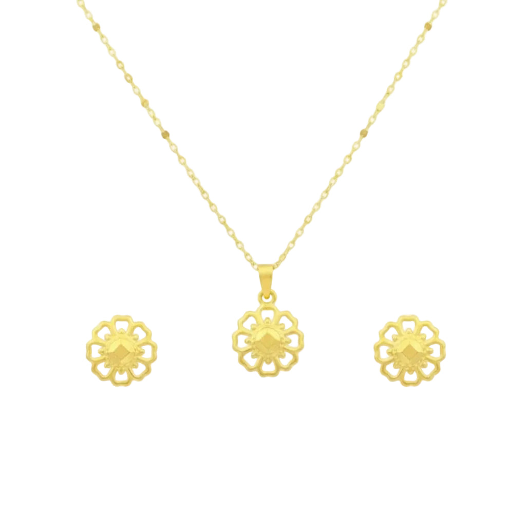 18K Real Gold Spot Flower Necklace And Earring Set