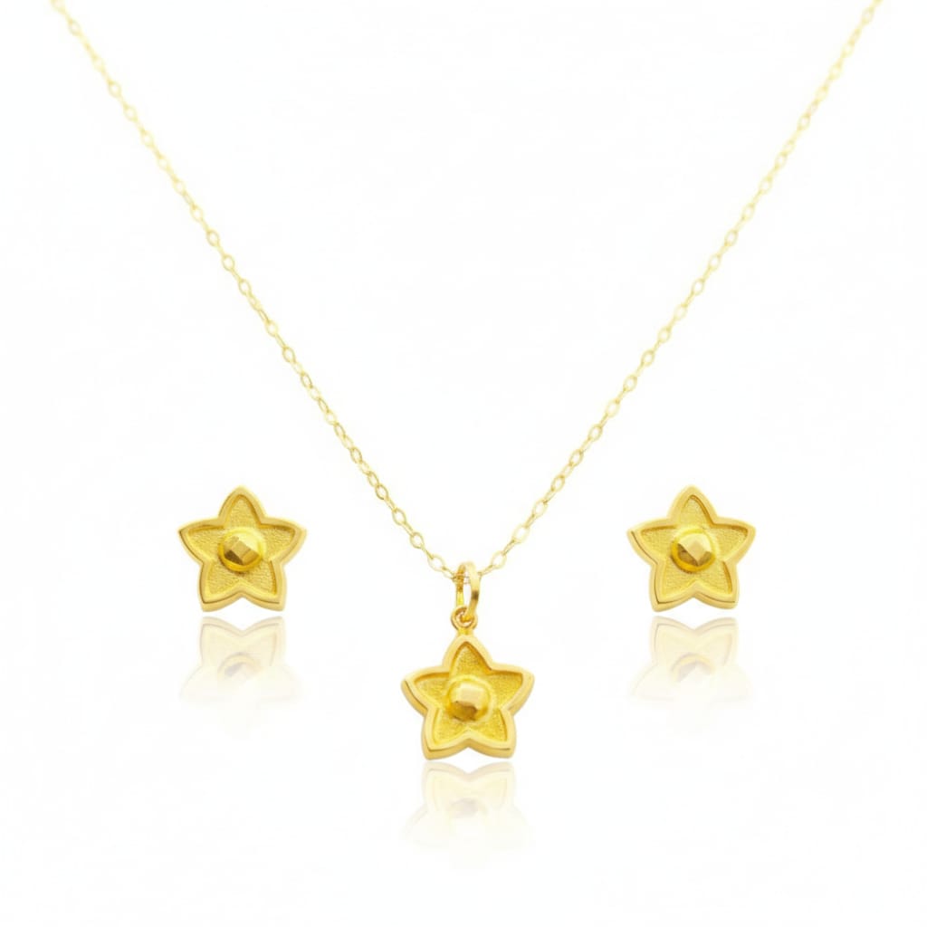 18K Real Gold Star Dot Necklace And Earring Set