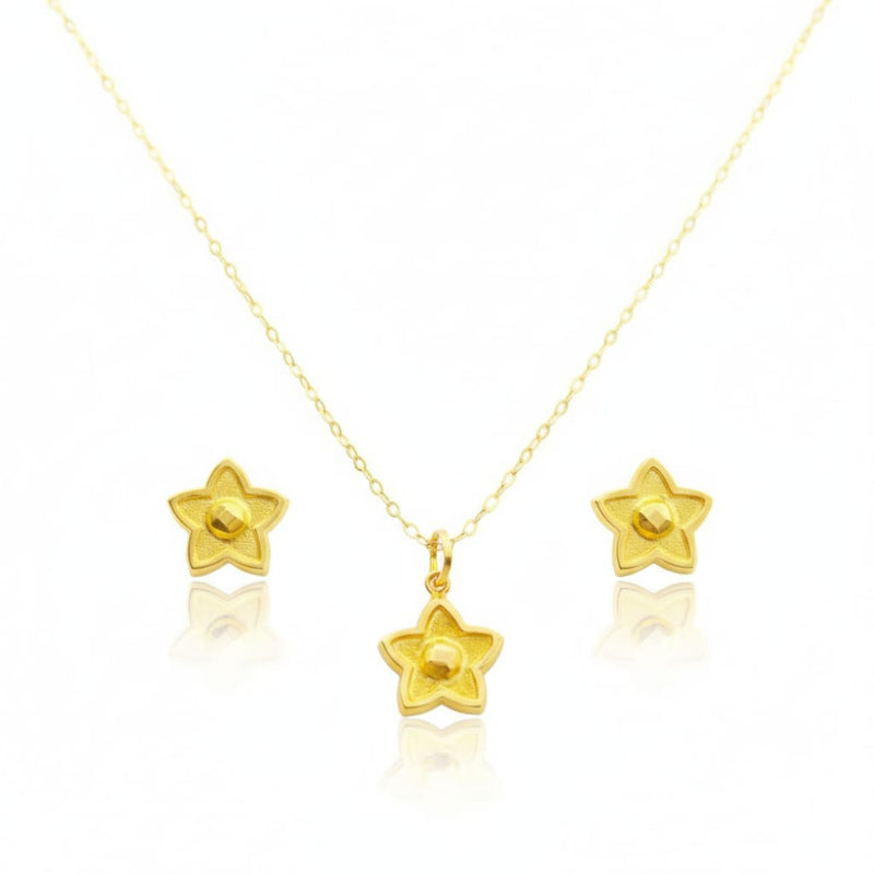 18K Real Gold Star Dot Necklace And Earring Set - مجموعة احتفالية - Embellish Gold