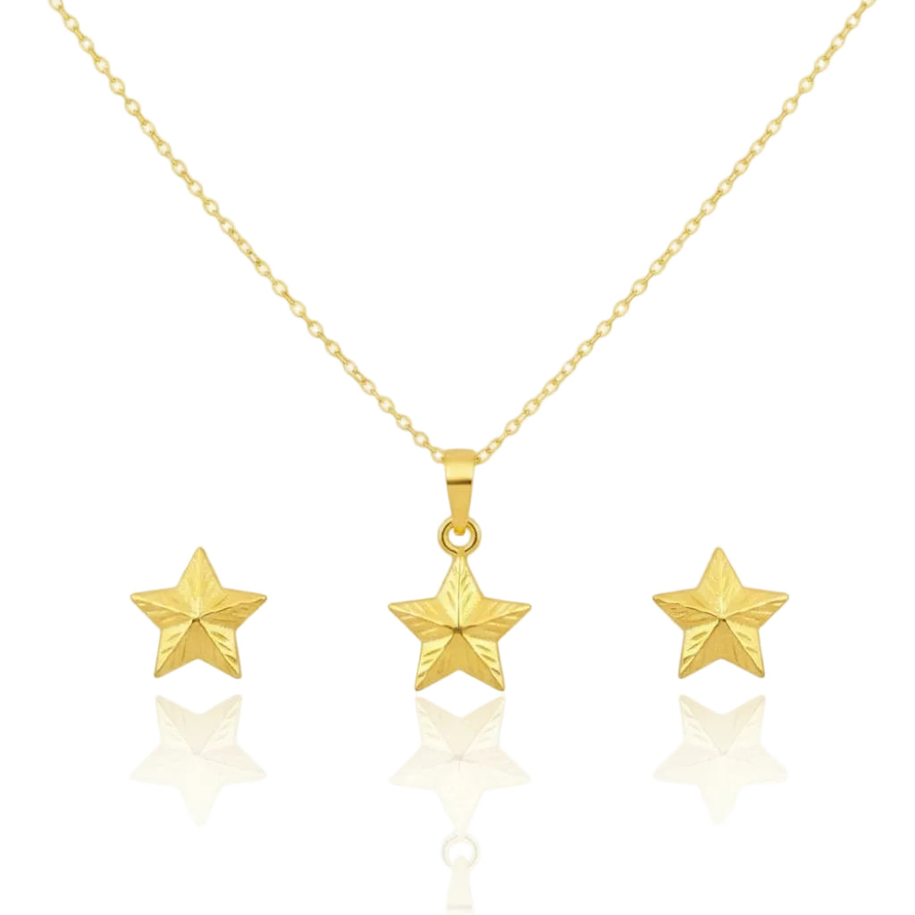 18K Real Gold Super Star Necklace And Earring Set