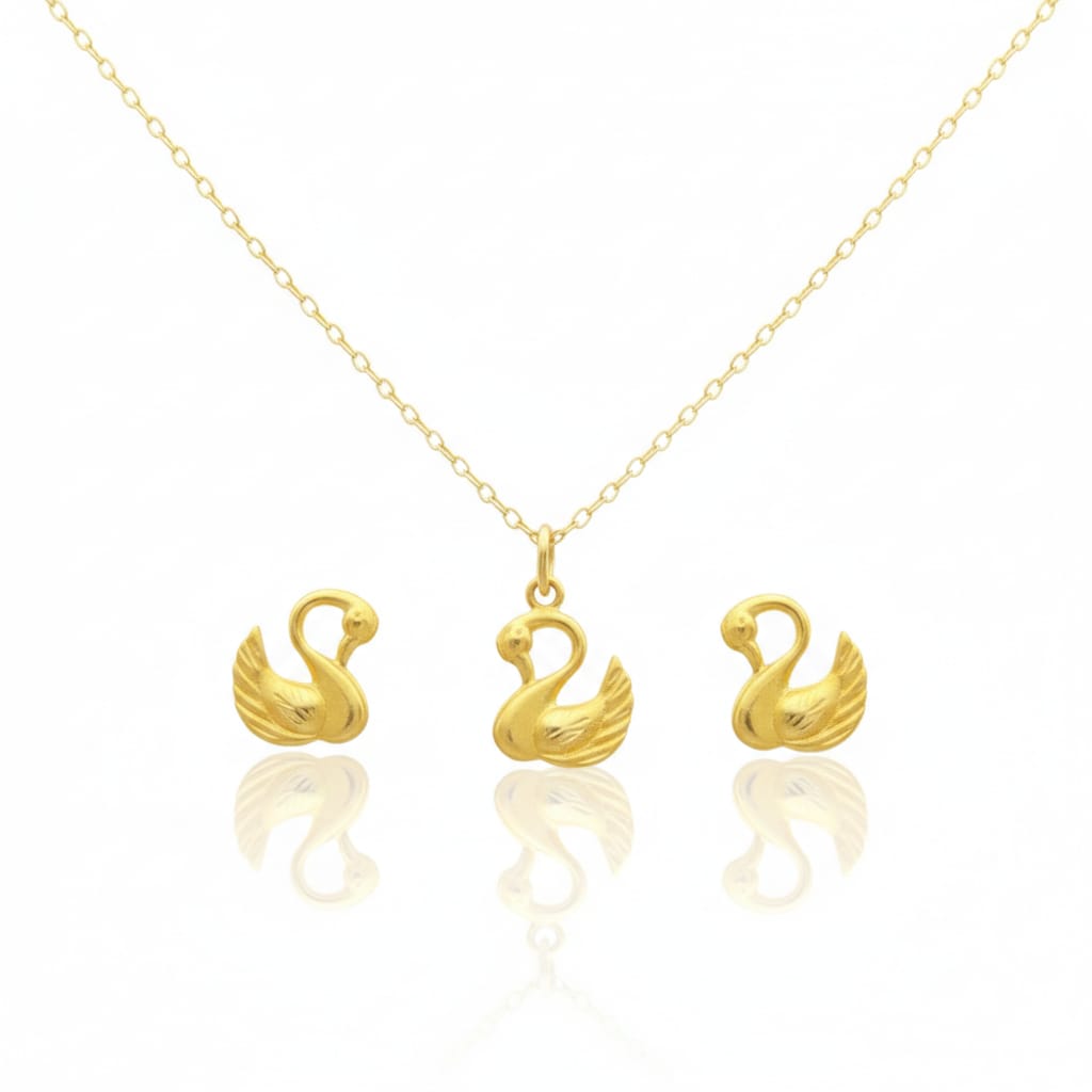 18K Real Gold Swan Necklace And Earring Set