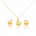 18K Real Gold Swan Necklace And Earring Set