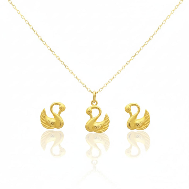 18K Real Gold Swan Necklace And Earring Set - مجموعة احتفالية - Embellish Gold