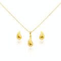 18K Real Gold Tear Drop Necklace And Earring Set