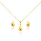 18K Real Gold Tear Drop Necklace And Earring Set