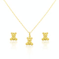 18K Real Gold Teddy Necklace And Earring Set