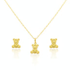 18K Real Gold Teddy Necklace And Earring Set