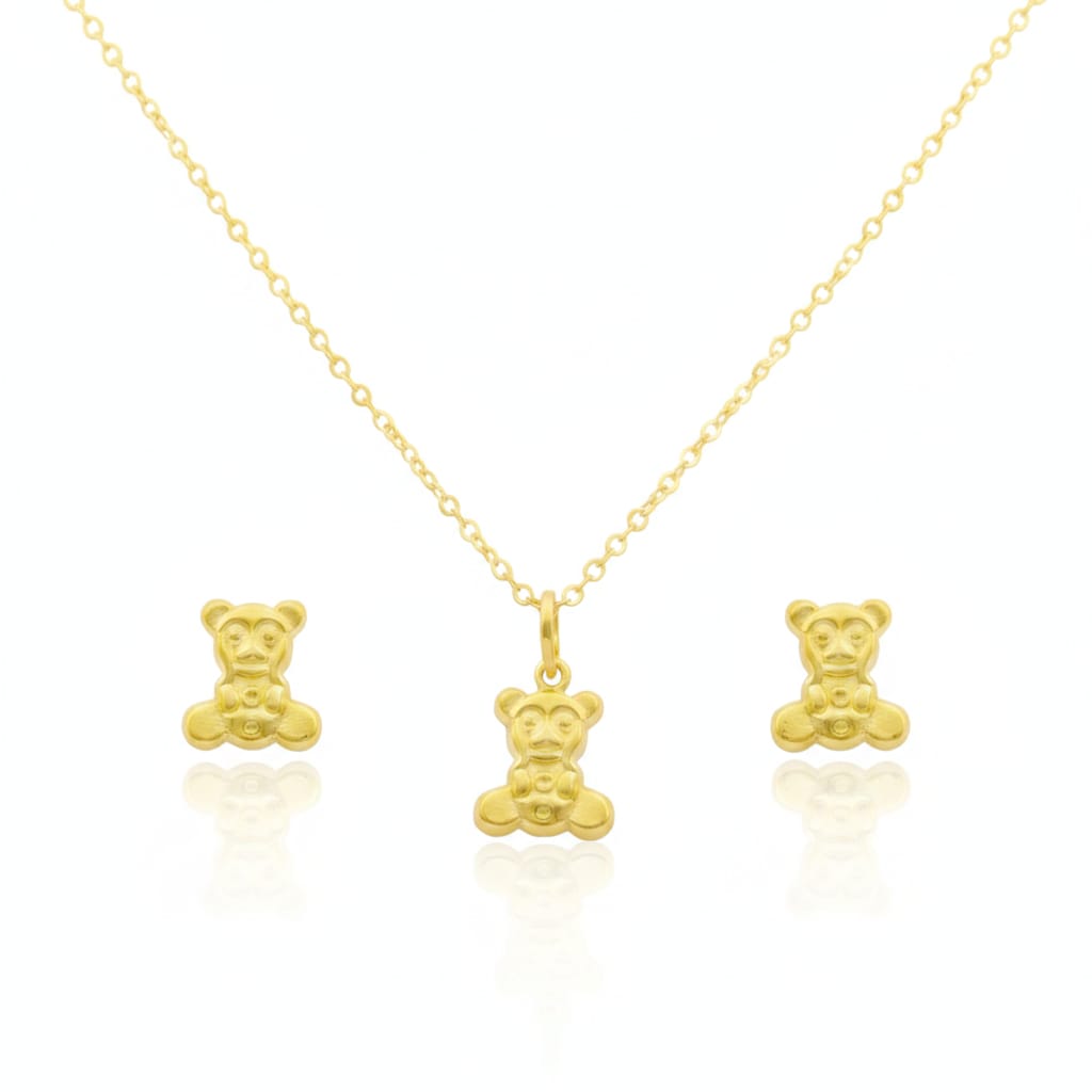 18K Real Gold Teddy Necklace And Earring Set - Festive Collection - Embellish Gold
