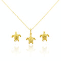 18K Real Gold Turtle Necklace And Earring Set