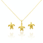 18K Real Gold Turtle Necklace And Earring Set