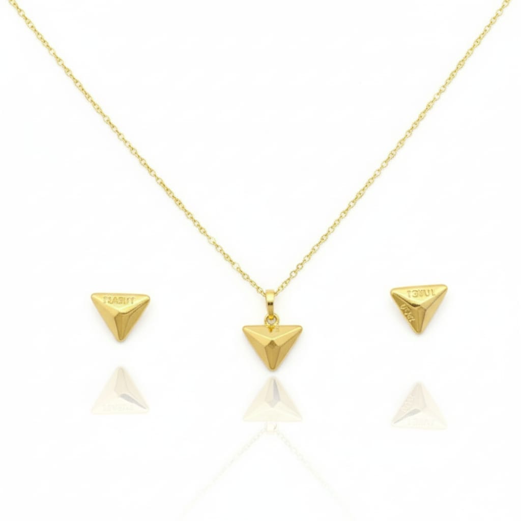 18K Real Gold Triangle Necklace And Earring Set - Festive Collection - Embellish Gold