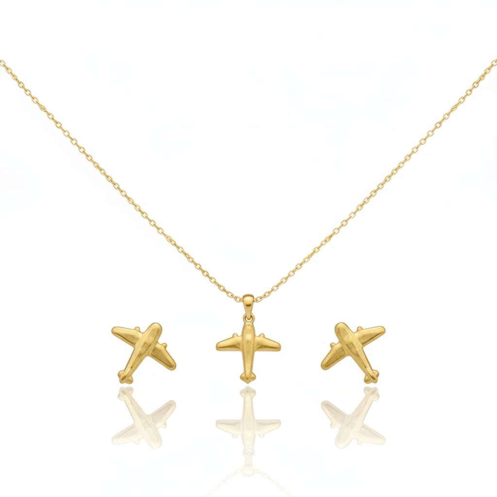 18k Gold Airplane Jewelry Set