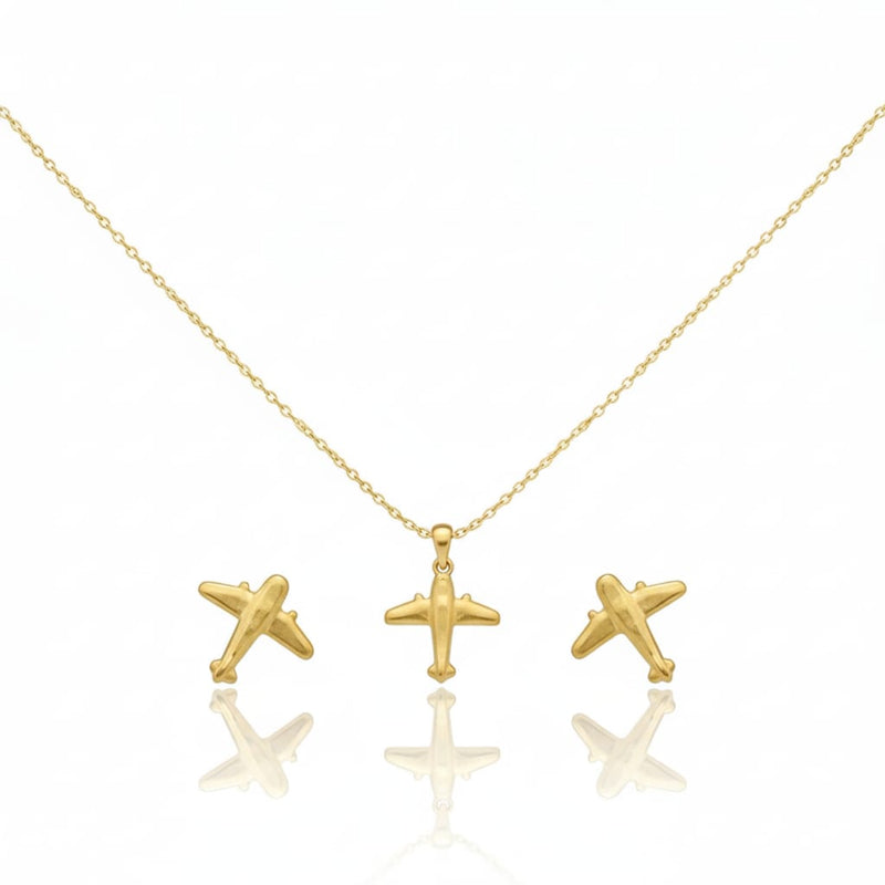 18k Gold Airplane Jewelry Set - Jewelry Set - Embellish Gold