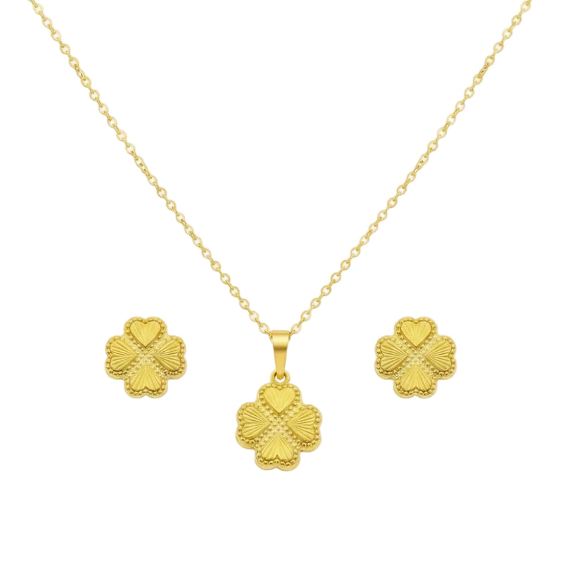 18k Gold Four Petal Jewelry Set - Jewelry Set - Embellish Gold