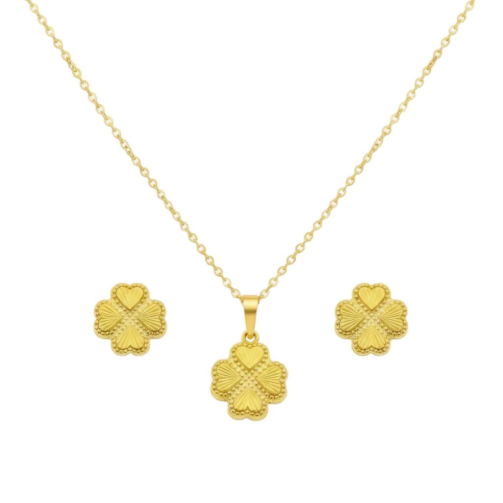 18K Real Gold Four Petals Necklace And Earring Set - إطلاق جديد - Embellish Gold